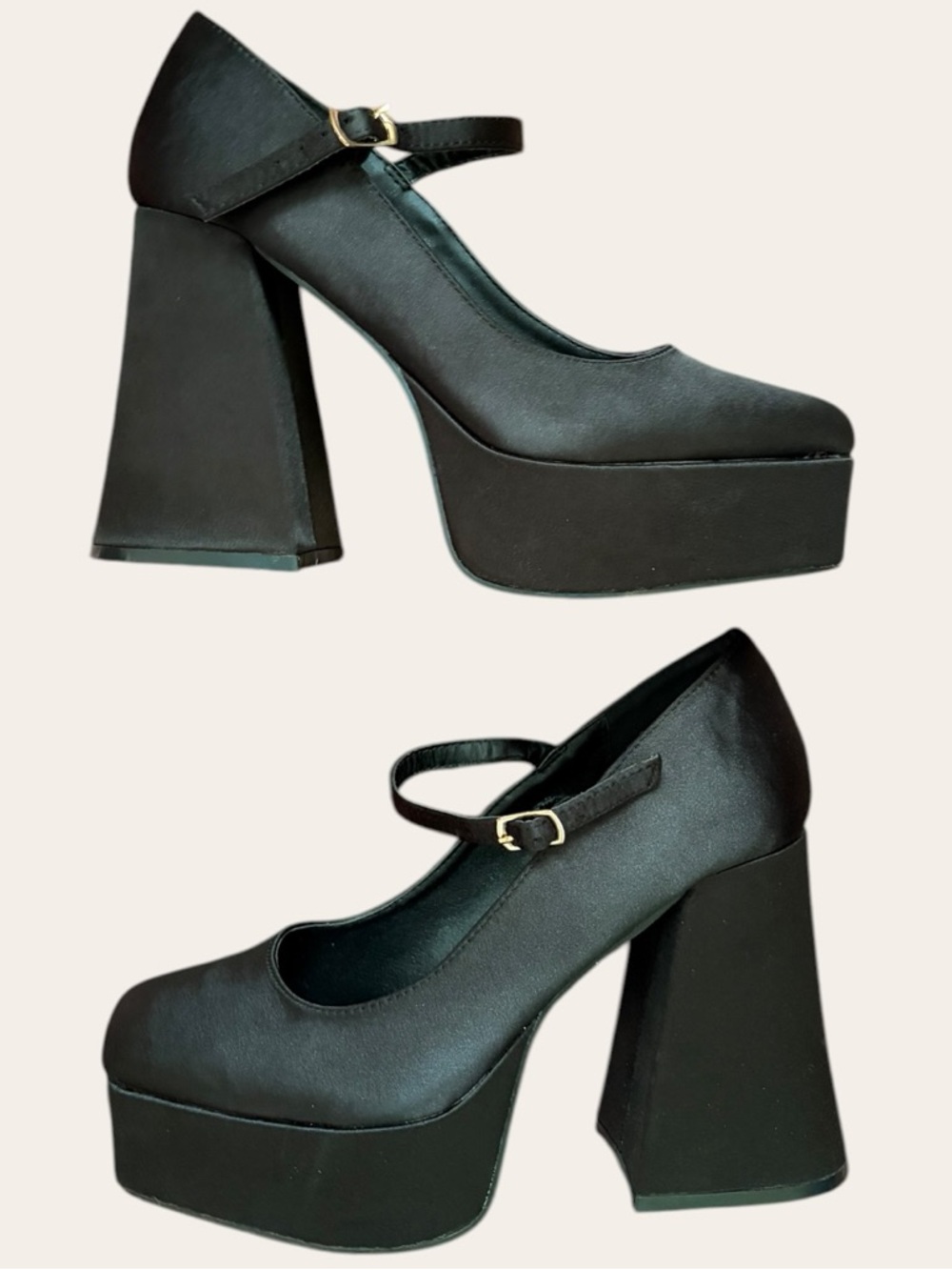 Nasty Gal Black Satin Chunky Heel Platform Mary Janes Size 9